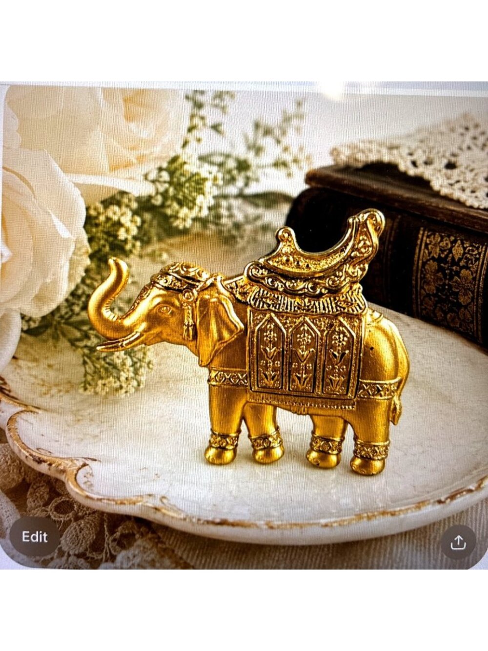 Vintage JJ Jonette Elephant Brooch Gold Tone Indian Howdah Figural Pin - Picture 4 of 8